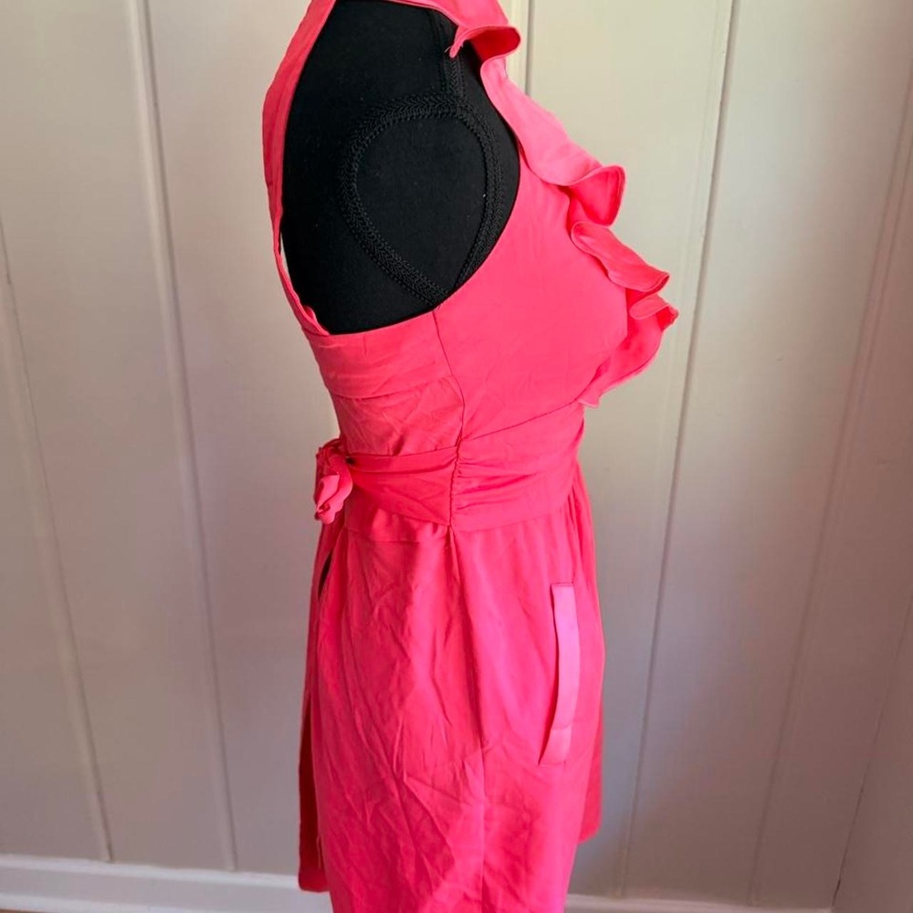 BCBGeneration Hot Pink Ruffle Halter Dress Barbiecore - Picture 5 of 6